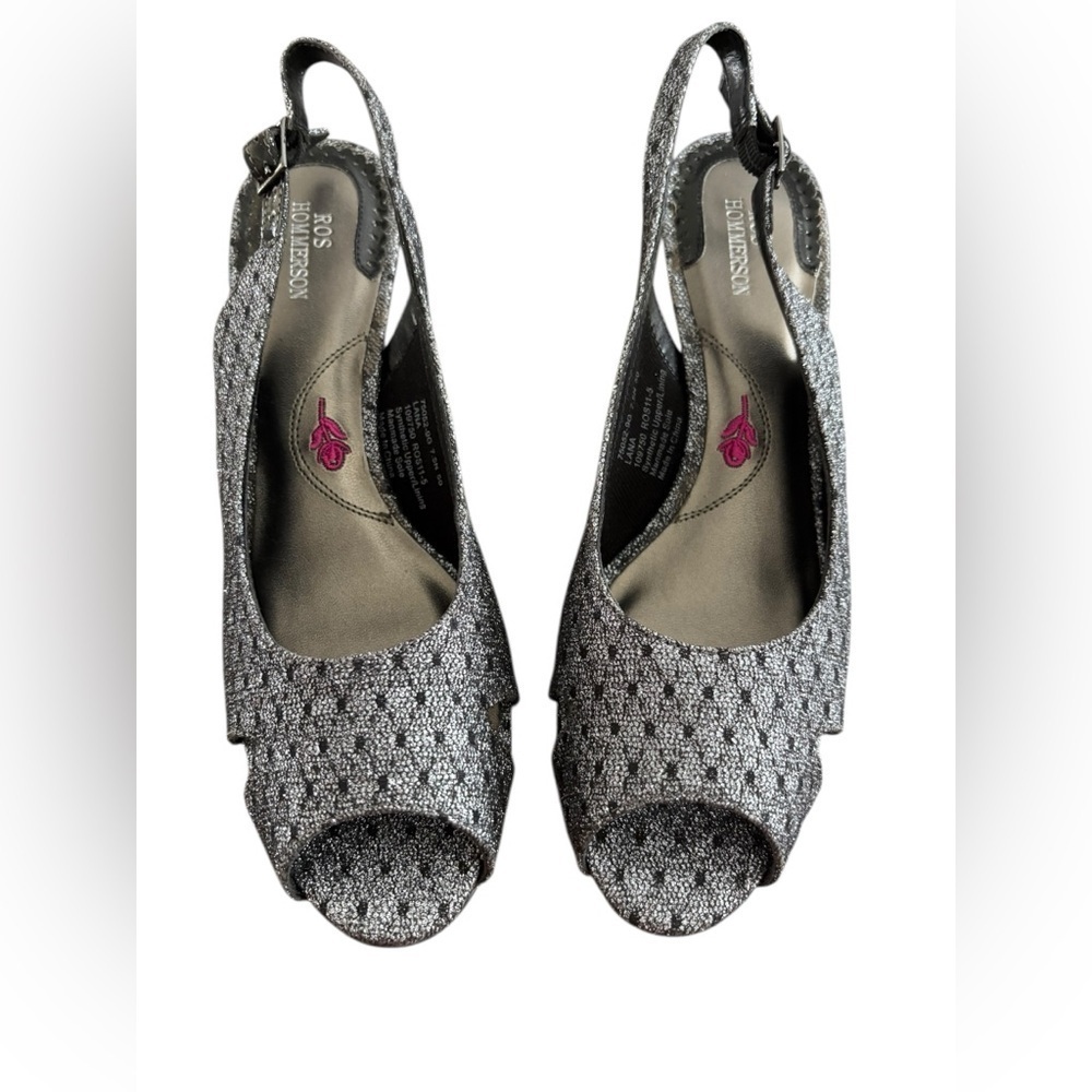Ros Hommerson Black and Silver Peep Toe Heels